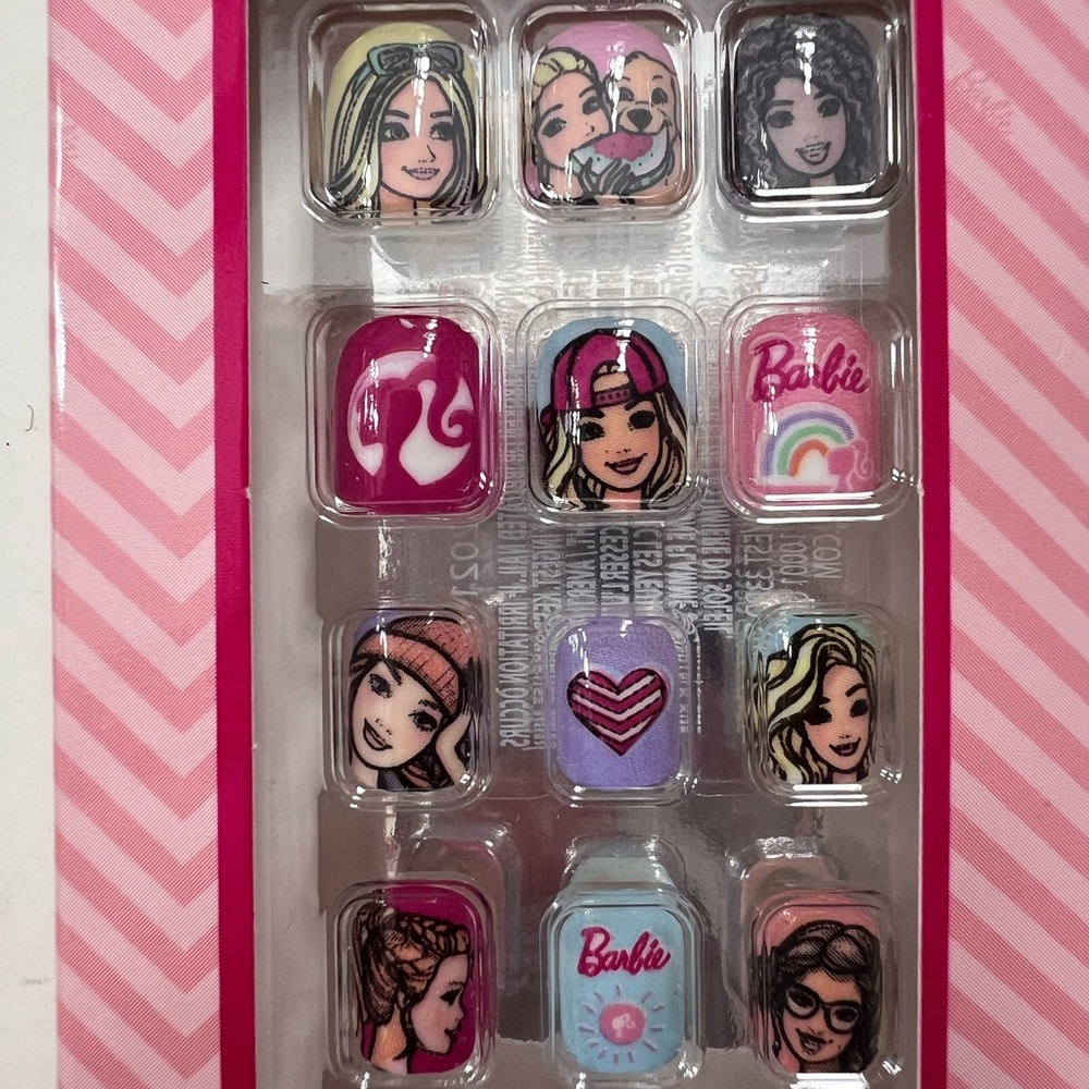 Barbie 12 piece adhesive press on nails for girls pack of 2